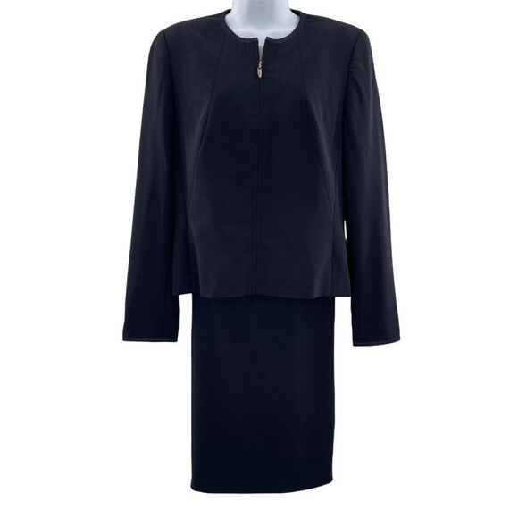 Vintage Escada for Neiman Marcus Virgin Wool Coat Skirt Suit Set Blue 38 - Picture 1 of 13